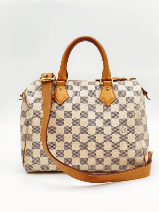 Louis Vuitton Handbags - Louis Vuitton Damier Azur Speedy Bandoulière 30 White Checkered Satchel Bag